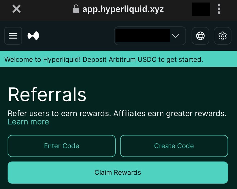 Entering the Hyperliquid referral code