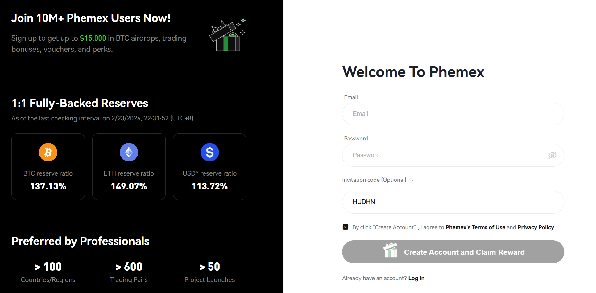 Phemex registration with invitation code